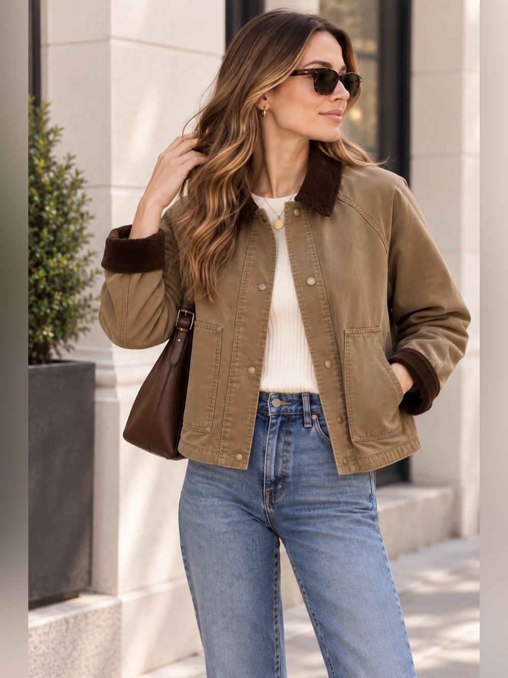Hunter Khaki Canvas Barn Chore Jacket Corduroy Collar Utility Coat